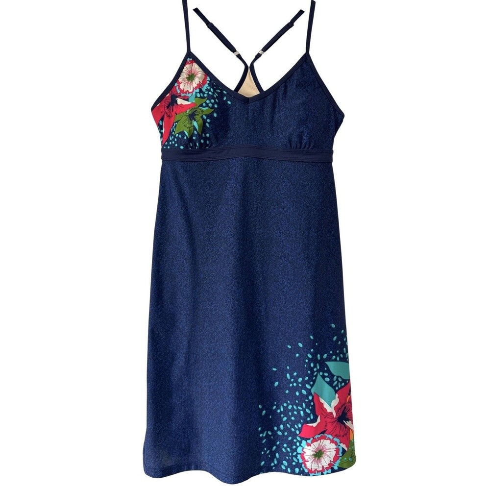 Athleta Shorebreak Racerback Resort Swim Dress Blue Hawaiin Floral Padded Medium